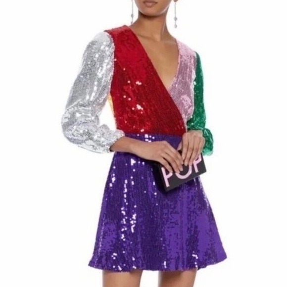 Alice + Olivia Dresses & Skirts - NEW NWT ALICE + OLIVIA Blaze Sequin Colorblock Long Sleeve‎ Mini Dress SZ 4 Glam